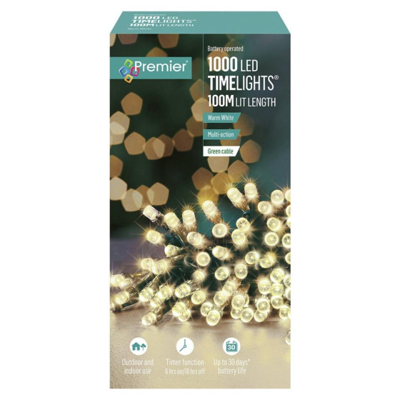 Premier 1000 Multi Action Battery Operated Warm White LEDs Lights with Timer