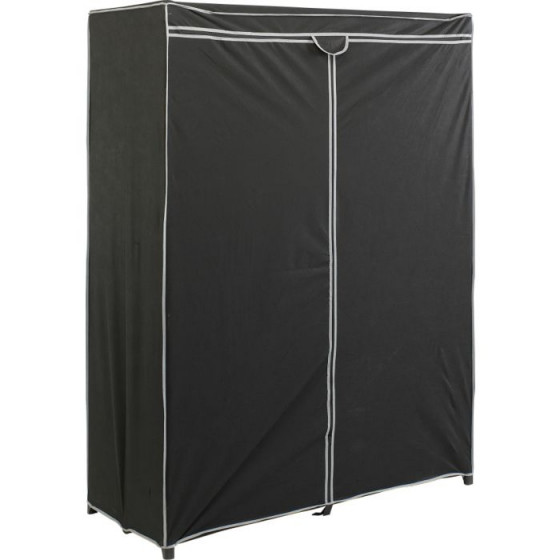 Fabric Covered Double Clothes Rail Wardrobe - Black