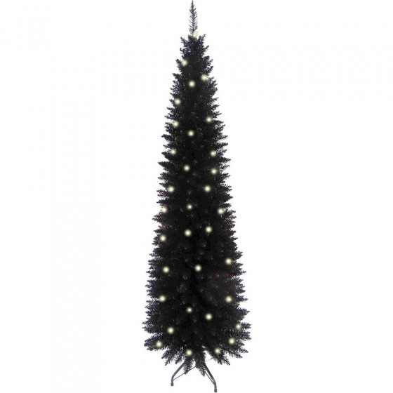 Slim Line Black Christmas Tree With Lights - 6ft