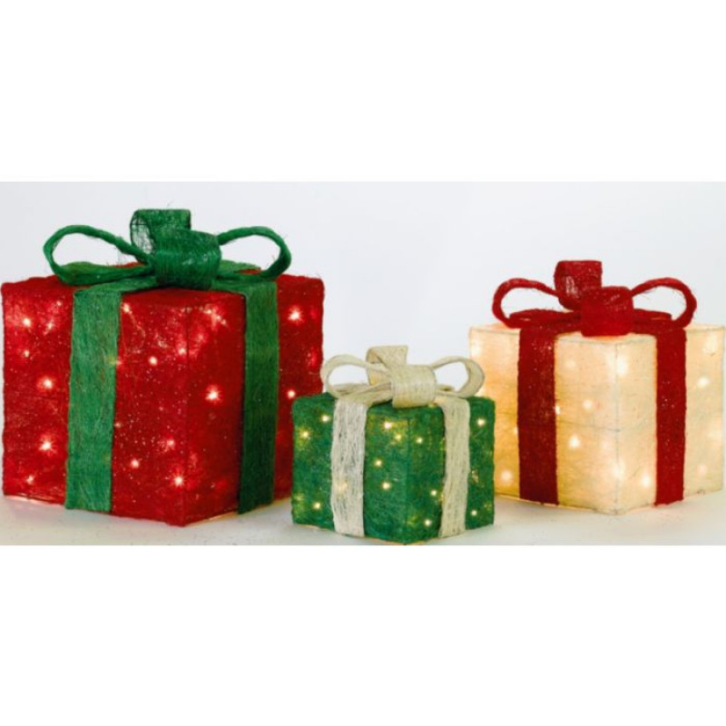 Set of 3 Light Up Christmas Gift Boxes - Christmas Novelty Decorations ...